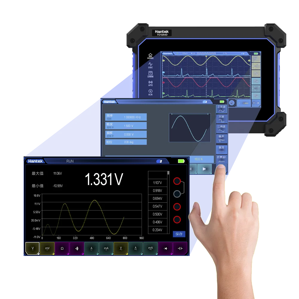 Hantek TO1254D 4 Channels Touch Screen Digital Oscilloscope Portable USB Oscilloscopes + Signal Source +Multimeter Tester Hantek TO1254D 4 Channels Touch Screen Digital Oscilloscope Portable USB Oscilloscopes + Signal Source +Multimeter Tester